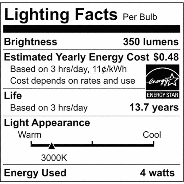 2Pk - 4W CA10 LED Clear Candelabra Base 3000K 350 Lumens 120v Supply