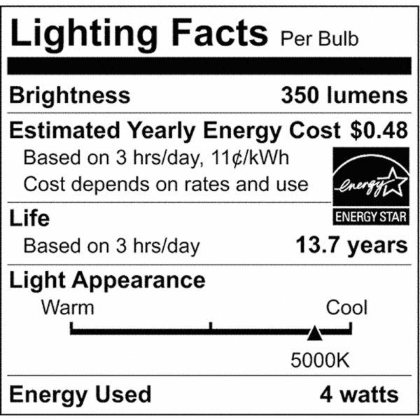 2Pk - 4W CA10 LED Clear Candelabra Base 5000K 350 Lumens 120v Discount