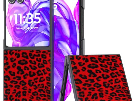 ABEEL Motorola Razr 50 Ultra 5G Case PU and Bump Resistant Back Phone Cover with Leopard Pattern - Red Online