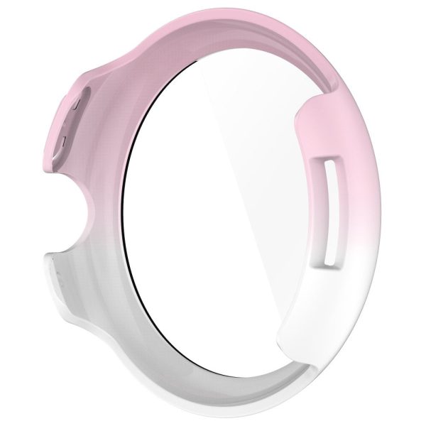 Google Pixel Watch 3 45mm Watch Case Hard Bump Resistant Cover with Tempered Glass Screen Film - Pink+White Discount