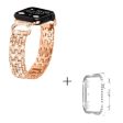 Apple Watch SE 2022 (44mm) rhinestone décor 5-bead metal strap with clear cover - Rose Gold Online Sale