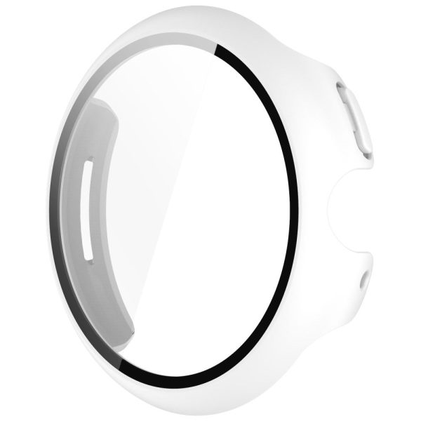 Google Pixel Watch 3 45mm Watch Case Hard Bump Resistant Cover with Tempered Glass Screen Film - White on Sale