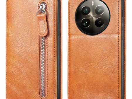 Vertical Realme 13 4G flip phone case with zipper - Brown For Discount