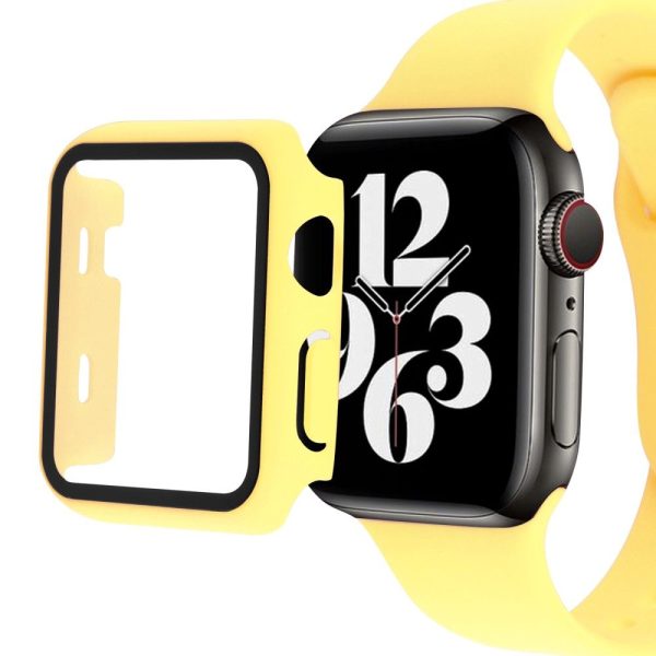 Apple Watch (45mm) cover with tempered glass + silicone watch strap - Yellow For Sale