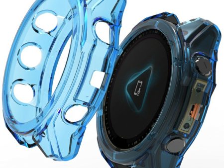 Garmin Fenix 8 47mm Watch Case Shockproof Flexible Cover Half-Wrapped - Transparent Blue For Cheap