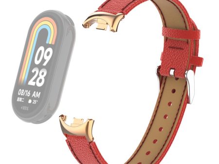 Xiaomi Smart Band 8 Genuine leather litchi texture strap with connector - Red Online now