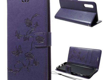 Samsung Galaxy A70 imprint butterfly leather case - Dark Purple on Sale