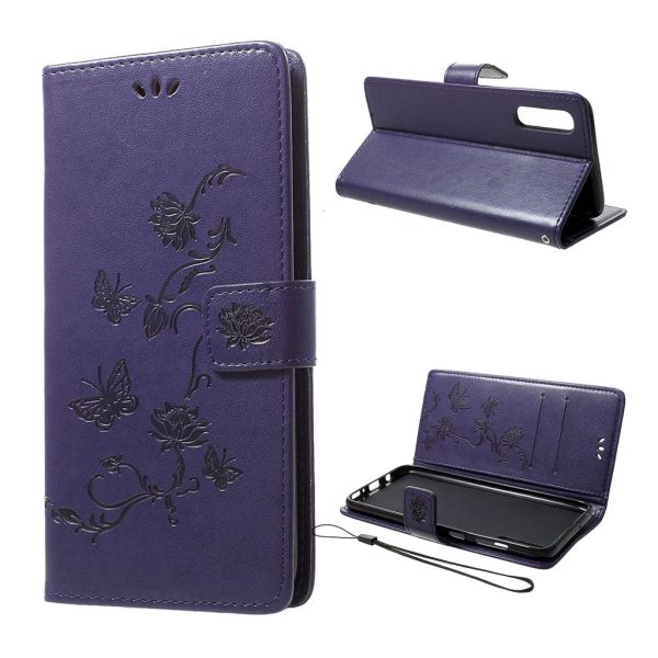 Samsung Galaxy A70 imprint butterfly leather case - Dark Purple on Sale