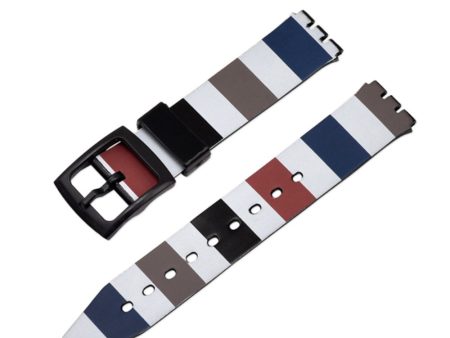 16mm Universal stripe printed silicone watch strap - Blue   Brown   Red   Black For Discount