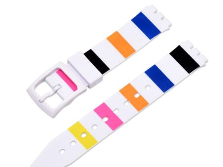 16mm Universal stripe printed silicone watch strap - White in five color line Fashion