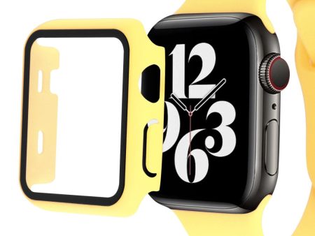 Apple Watch (45mm) cover with tempered glass + silicone watch strap - Yellow For Sale