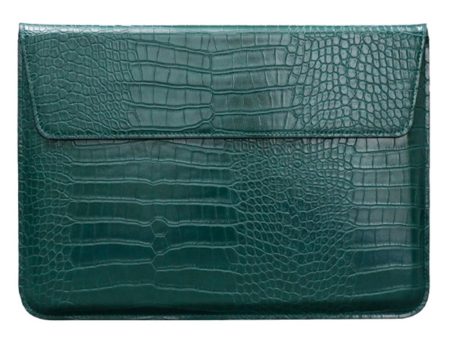 11-12   Laptop Sleeve Vegan Leather Crocodile Texture Stand Laptop Case Bag - Deep Cyan Discount