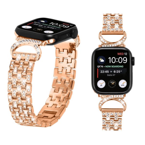 Apple Watch SE 2022 (44mm) rhinestone décor 5-bead metal strap with clear cover - Rose Gold Online Sale