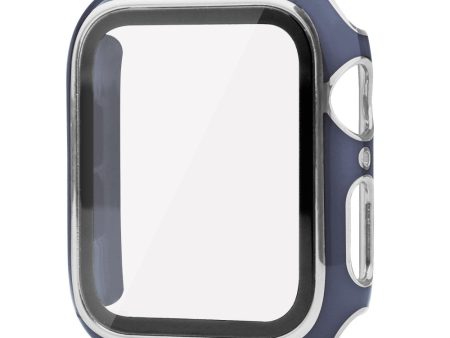 Apple Watch SE 2022 (40mm) dual color electroplating cover with tempered glass - Blue   Silver on Sale