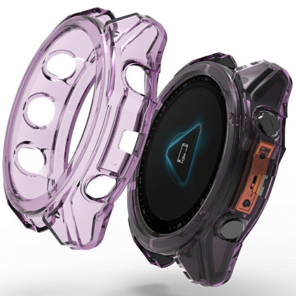 Garmin Fenix 8 51mm Watch Case Shockproof Flexible Cover Half-Wrapped - Transparent Purple Fashion