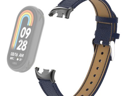 Xiaomi Smart Band 8 Genuine leather litchi texture strap with connector - Blue Online Sale