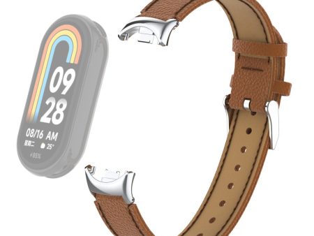 Xiaomi Smart Band 8 Genuine leather litchi texture strap with connector - Brown on Sale