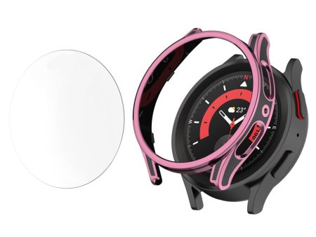 Samsung Galaxy Watch 5 Pro protective cover with tempered glass - Black   Pink on Sale