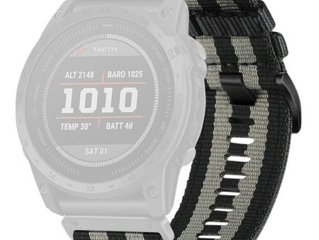 Watchband for Garmin Fenix 8 Universal 22mm Quick Release Nylon Canvas Watch Strap - Black+Grey Hot on Sale