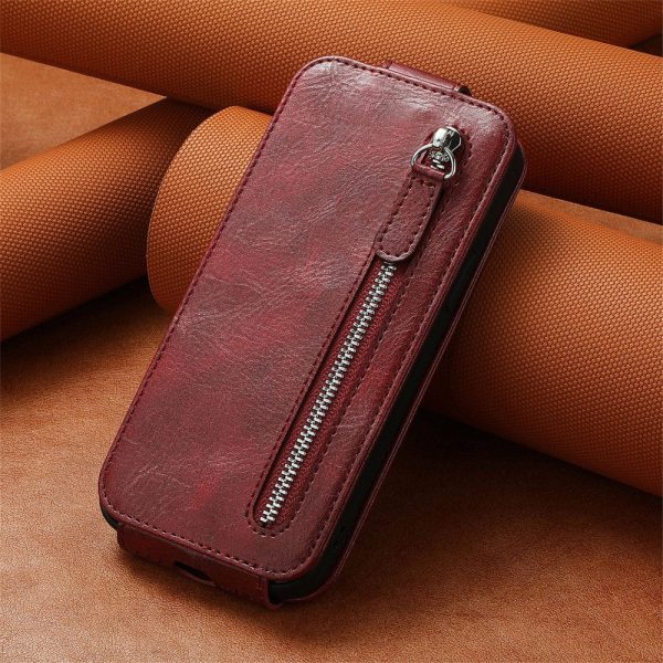 Vertical Realme 13 4G flip phone case with zipper - Wine Red Online now