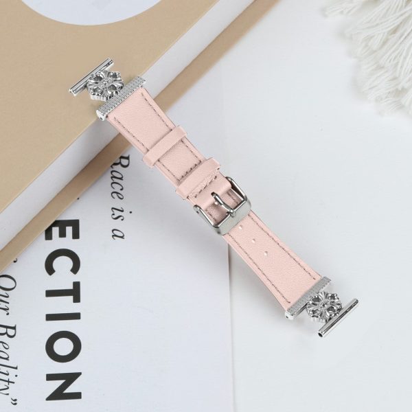 Huawei Watch GT 2 42mm Watch Band Genuine Cow Leather Flower Decor Adjustable Strap - Pink Fashion