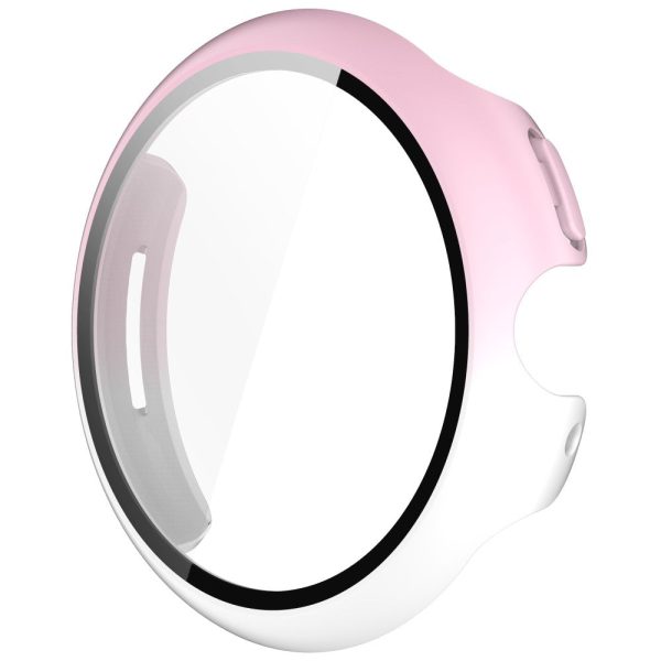 Google Pixel Watch 3 45mm Watch Case Hard Bump Resistant Cover with Tempered Glass Screen Film - Pink+White Discount