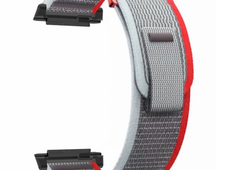 Xiaomi Watch H1 Nylon Watch Band Adjustable Loop Fastener Strap - Red+Grey Sale