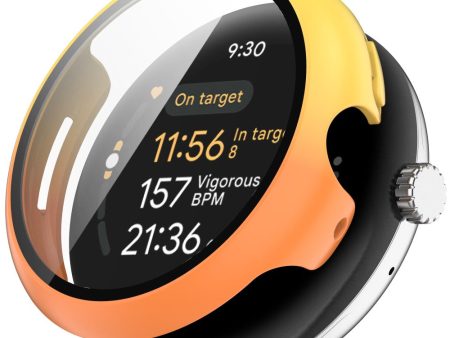 Google Pixel Watch 3 45mm Watch Case Hard Bump Resistant Cover with Tempered Glass Screen Film - Yellow+Orange Online