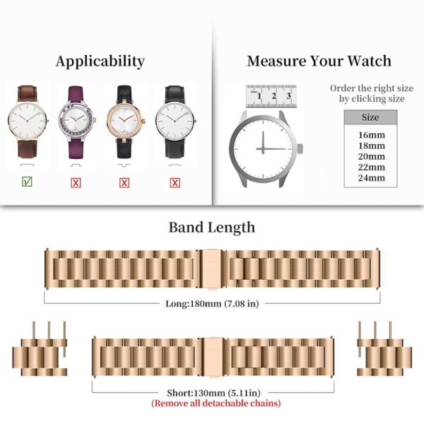 18mm Universal stainless steel watch strap - Rose Gold Online