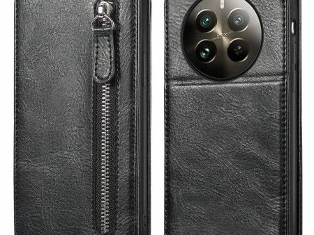 Vertical Realme 13 4G flip phone case with zipper - Black For Cheap