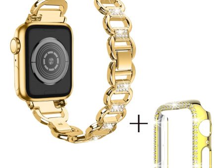 Apple Watch SE 2022 (44mm) rhinestone décor alloy strap with cover - Gold Online Sale