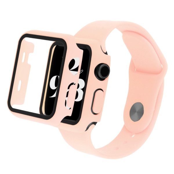 Apple Watch SE 2022 (44mm) silicone watch strap and cover with tempered glass - Light Pink Online Sale