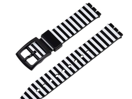 16mm Universal stripe printed silicone watch strap - Black   White Stripe For Discount