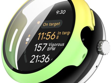 Google Pixel Watch 3 45mm Watch Case Hard Bump Resistant Cover with Tempered Glass Screen Film - Yellow+Green Cheap