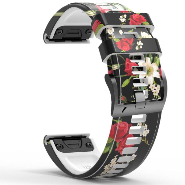 26mm pattern style silicone strap for Garmin watch - Black   Red Flower on Sale