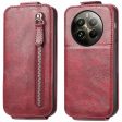 Vertical Realme 13 4G flip phone case with zipper - Wine Red Online now