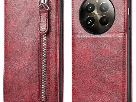 Vertical Realme 13 4G flip phone case with zipper - Wine Red Online now