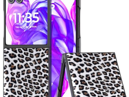 ABEEL Motorola Razr 50 Ultra 5G Case PU and Bump Resistant Back Phone Cover with Leopard Pattern - Silver Supply