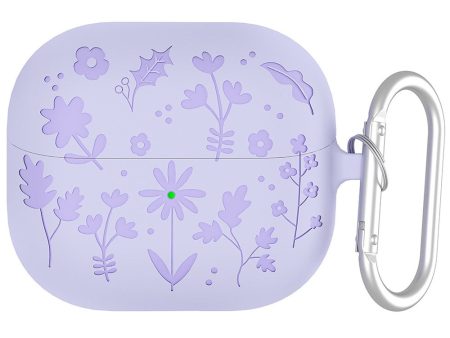 Samsung Galaxy Buds3 Pro   Buds3 Bluetooth Earphones Flower Pattern Liquid Silicone Case with Hanging Buckle - Light Purple Discount