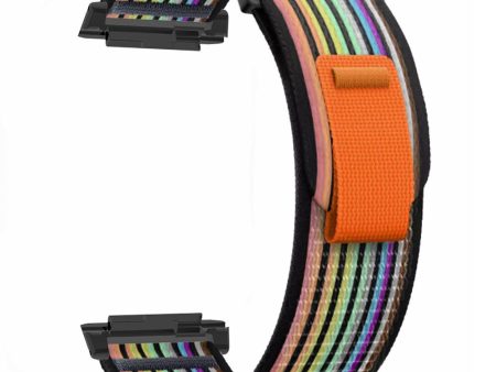 Xiaomi Watch H1 Nylon Watch Band Adjustable Loop Fastener Strap - Black+Rainbow For Sale