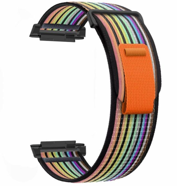 Xiaomi Watch H1 Nylon Watch Band Adjustable Loop Fastener Strap - Black+Rainbow For Sale