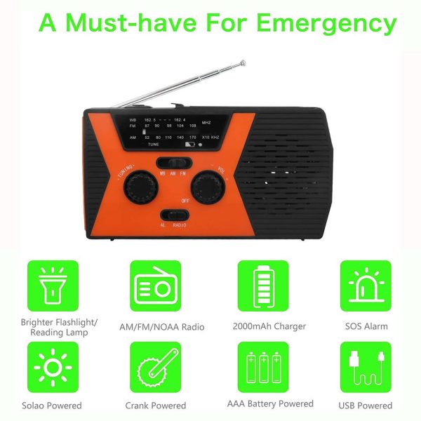 Solar Powered AM FM Emergency Radio with Hand Crank Fashion