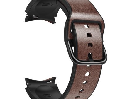 20mm Universal silicone + genuine leather watch strap - Dark Brown Sale