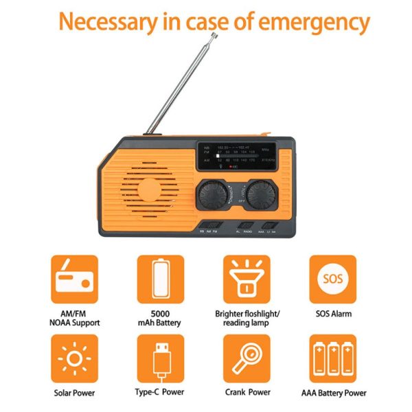 Multifunctional Hand Crank AM FM Emergency Radio Solar Powered SOS Flashlight Fashion